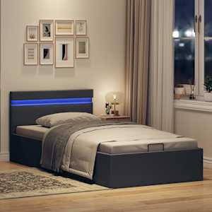 Rám postele s úložným prostorem LED tmavě šedý textil 100x200cm - obrázek 5