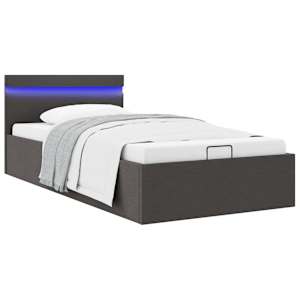 Rám postele s úložným prostorem LED tmavě šedý textil 100x200cm - obrázek 1