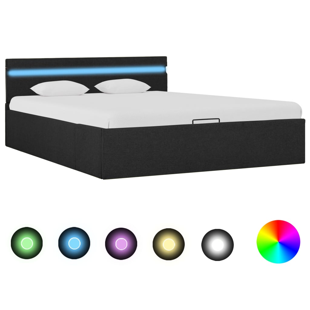 Bett mit Bettkasten Hydraulisch LED Dunkelgrau Stoff 120×200 cm
