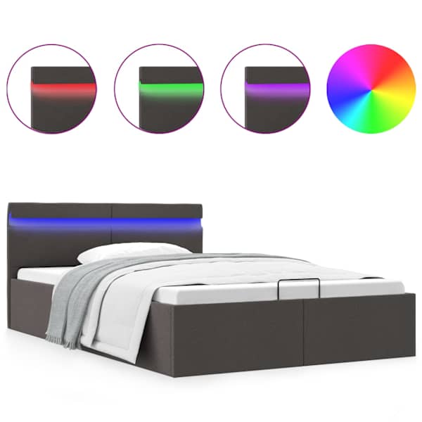 vidaXL hoiukastiga voodiraam LED, tumehall, kangas, 120 x 200 cm