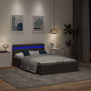 Rám postele LED s úložným prostorem tmavě šedý textil 120x200cm - obrázek 5
