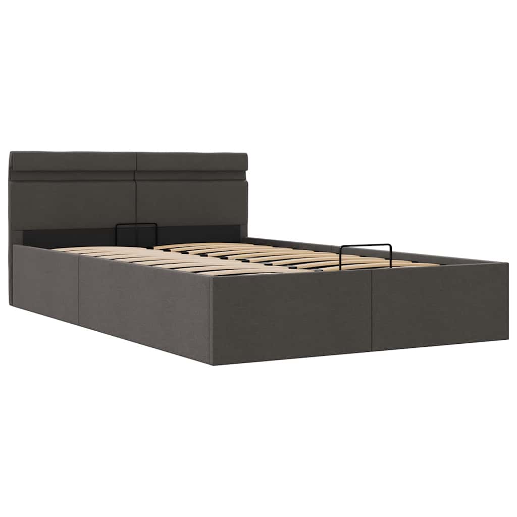 vidaXL Bedframe met opbergruimte en LED stof donkergrijs 140x200 cm afbeelding