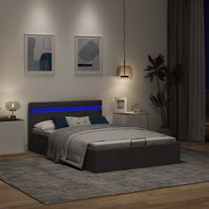 Rám postele s úložným prostorem LED tmavě šedý textil 140x200cm - obrázek 5