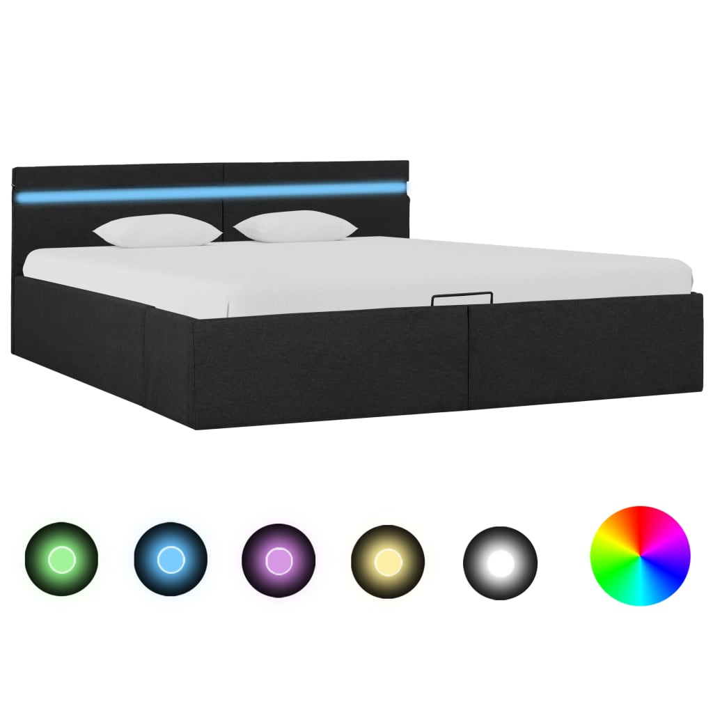 Bett mit Bettkasten Hydraulisch LED Dunkelgrau Stoff 180×200 cm kaufen