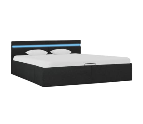 vidaXL Bett mit Bettkasten Hydraulisch LED Dunkelgrau Stoff 180x200 cm