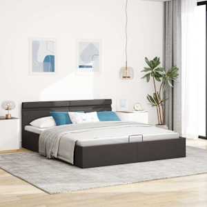 Rám postele s úložným prostorem LED tmavě šedý textil 180x200cm - obrázek 3