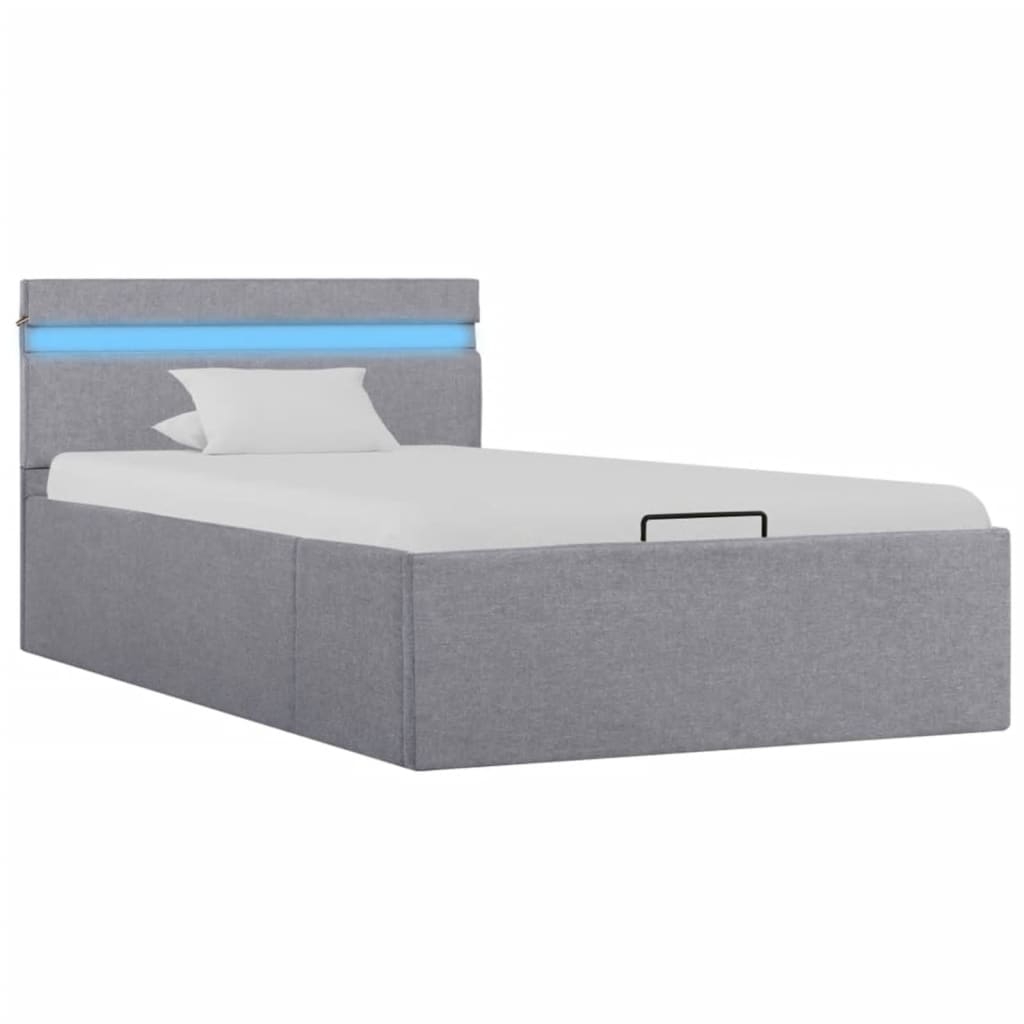 vidaXL Bedframe met opbergruimte en LED stof lichtgrijs 90x200 cm