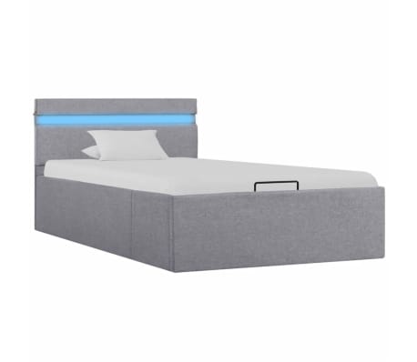 vidaXL Dvižni posteljni okvir LED svetlo sivo blago 90x200 cm