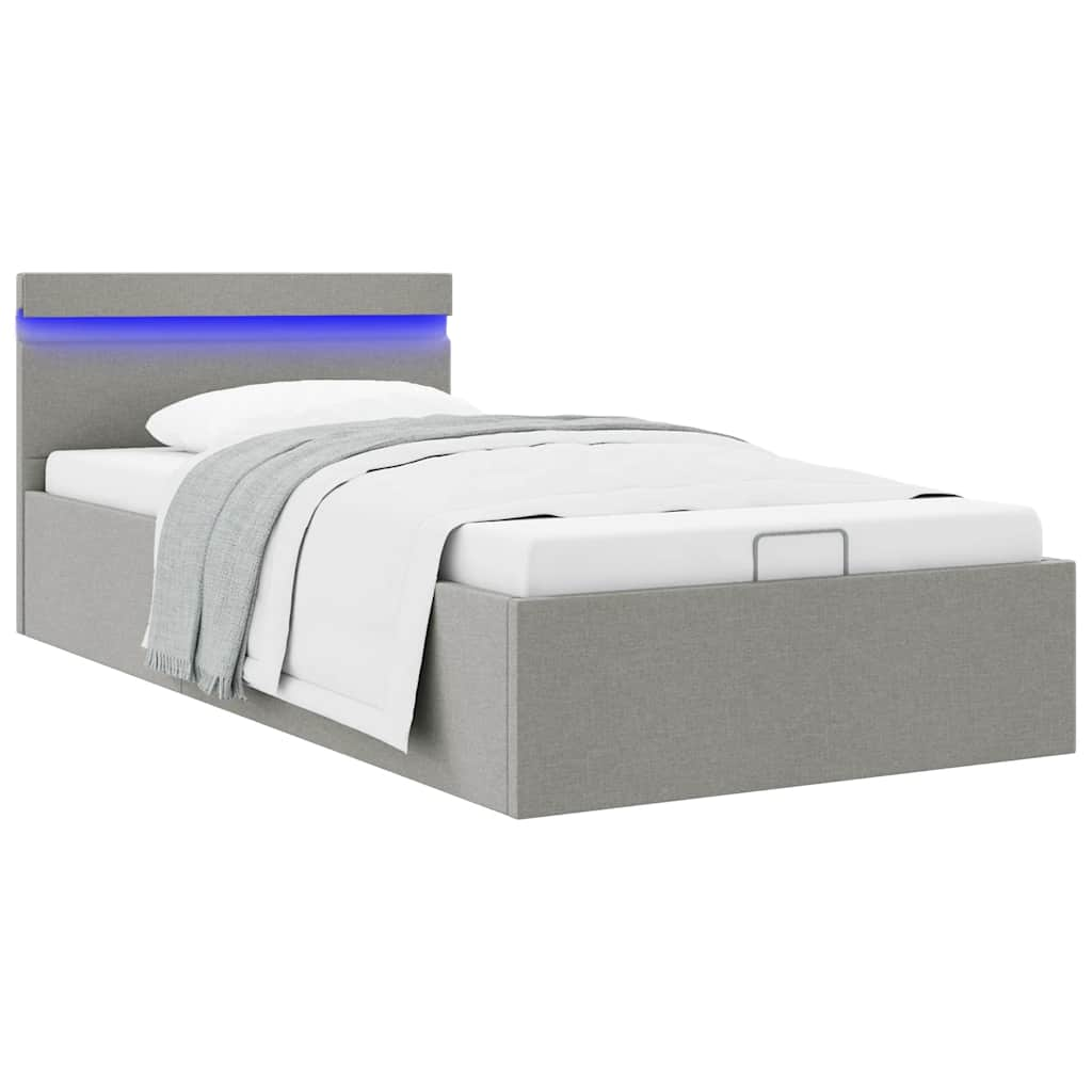 vidaXL Bett mit Bettkasten Hydraulisch LED Hellgrau Stoff 90x200 cm