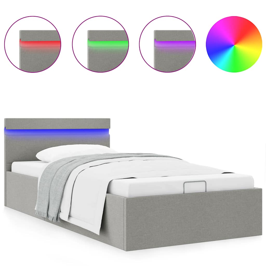 Thumbnail - vidaXL Bett mit Bettkasten Hydraulisch LED Hellgrau Stoff 100x200 cm