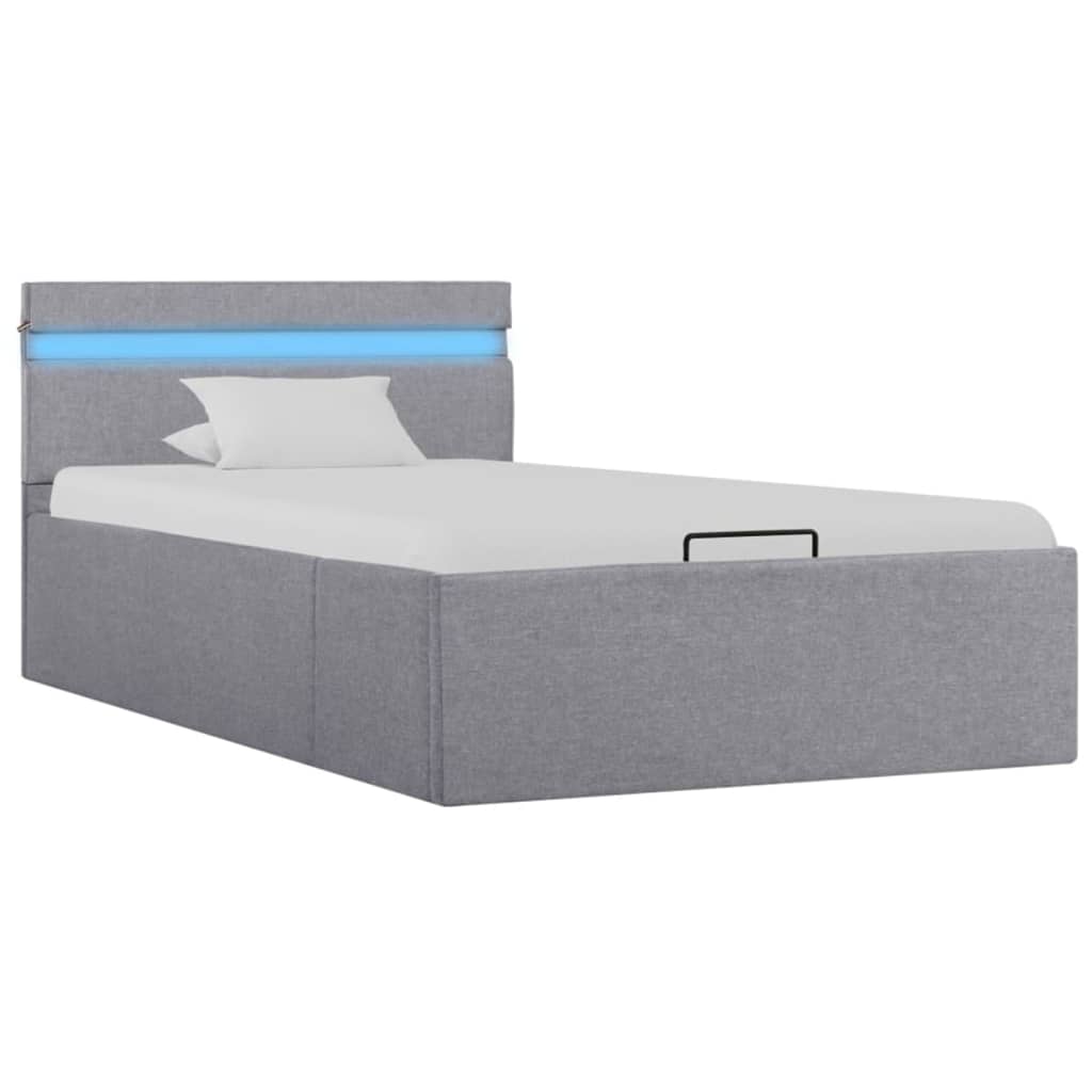 Rám postele úložný prostor LED světle šedý textil 100x200cm