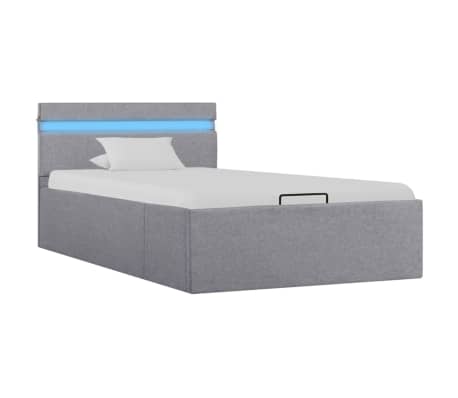vidaXL Dvižni posteljni okvir LED svetlo sivo blago 100x200 cm