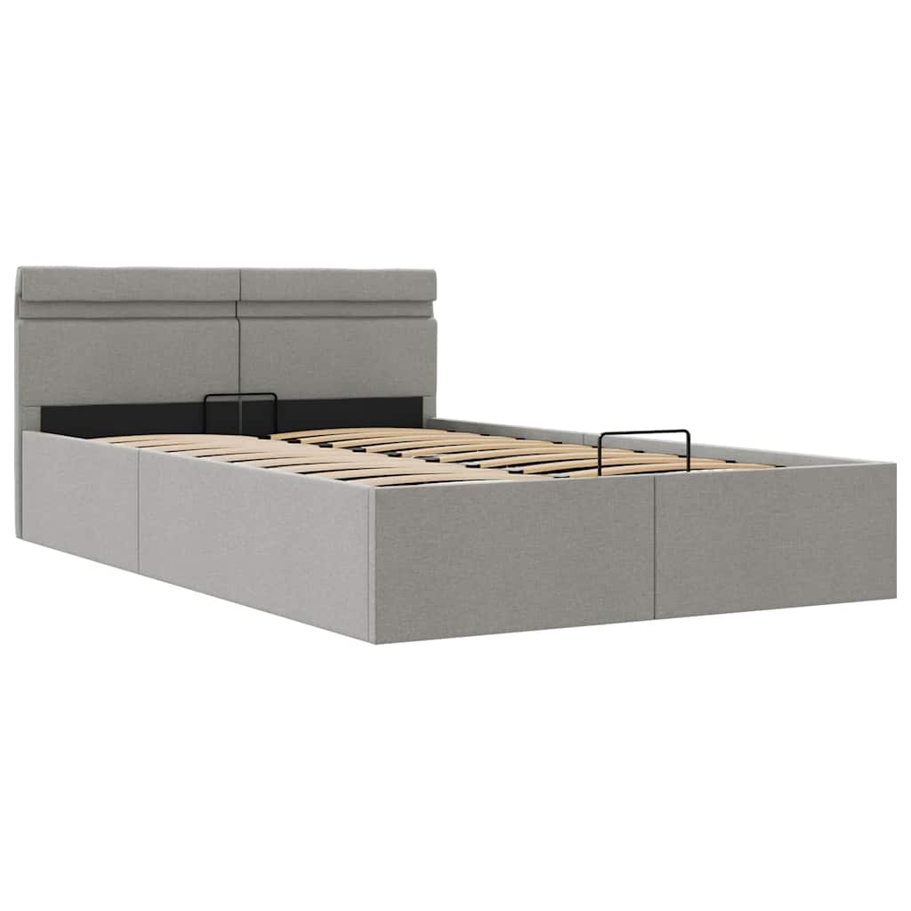 vidaXL Bedframe met opbergruimte en LED stof lichtgrijs 140x200 cm afbeelding