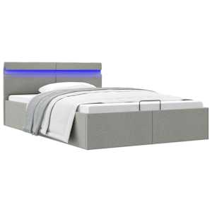 vidaXL hoiukastiga voodiraam LED, helehall, kangas, 140 x 200 cm