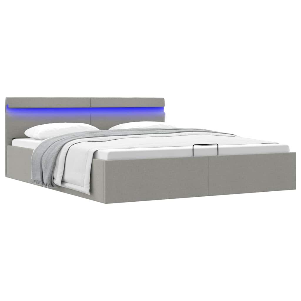 vidaXL Bett mit Bettkasten Hydraulisch LED Hellgrau Stoff 160x200 cm