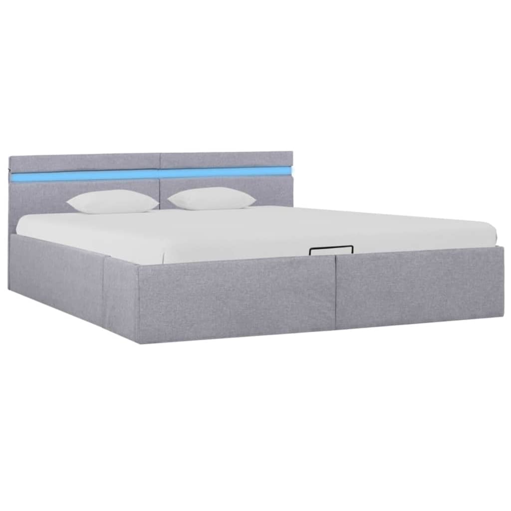 vidaXL Rama łóżka, podnośnik i LED, jasnoszara, tkanina, 180 x 200 cm