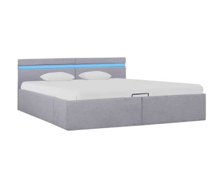 vidaXL Rama łóżka, podnośnik i LED, jasnoszara, tkanina, 180 x 200 cm
