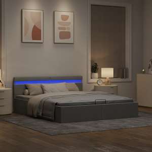 Rám postele úložný prostor LED světle šedý textil 180 x 200 cm - obrázek 5