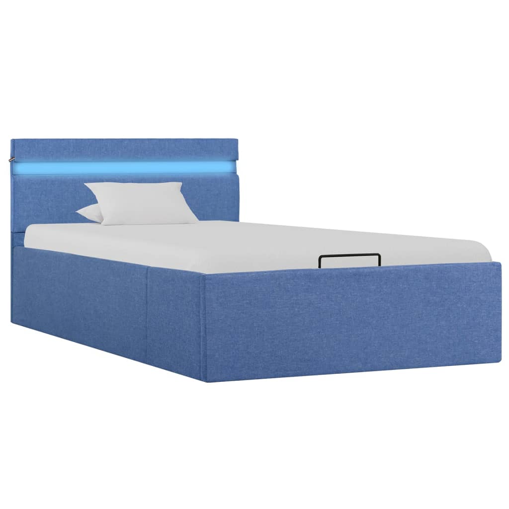 vidaXL Rám postele LED s úložným prostorem modrý textil 100 x 200 cm