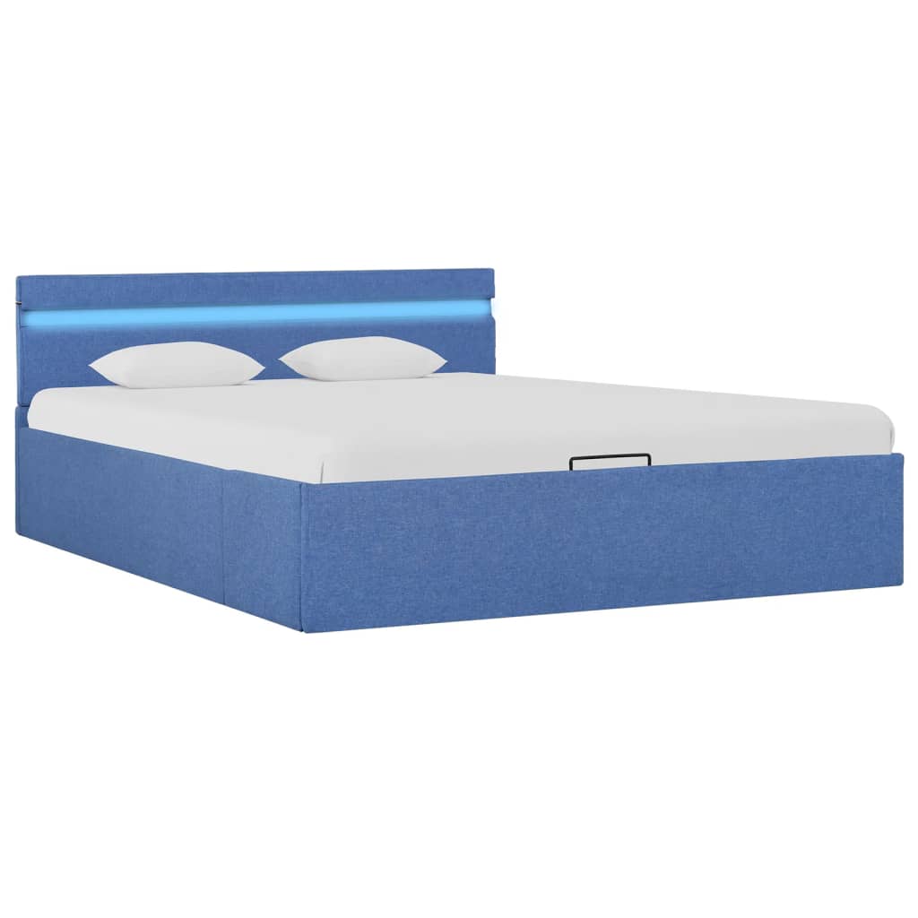 vidaXL Cadre de lit à stockage hydraulique et LED bleu tissu 140x200cm