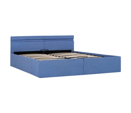 vidaXL Bett mit Bettkasten Hydraulisch mit LED Blau Stoff 180x200 cm