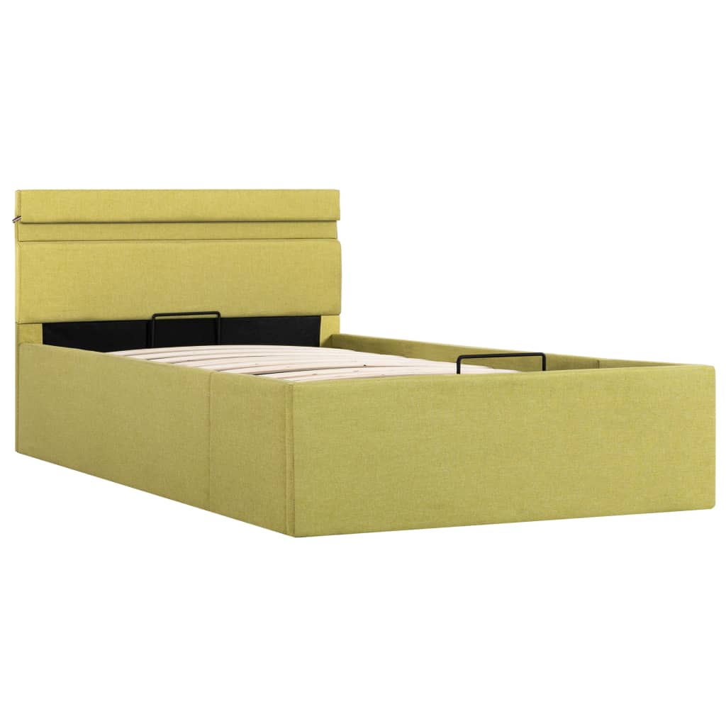 

vidaXL Bedframe met hydraulische opslag LED stof limoengeel 90x200 cm