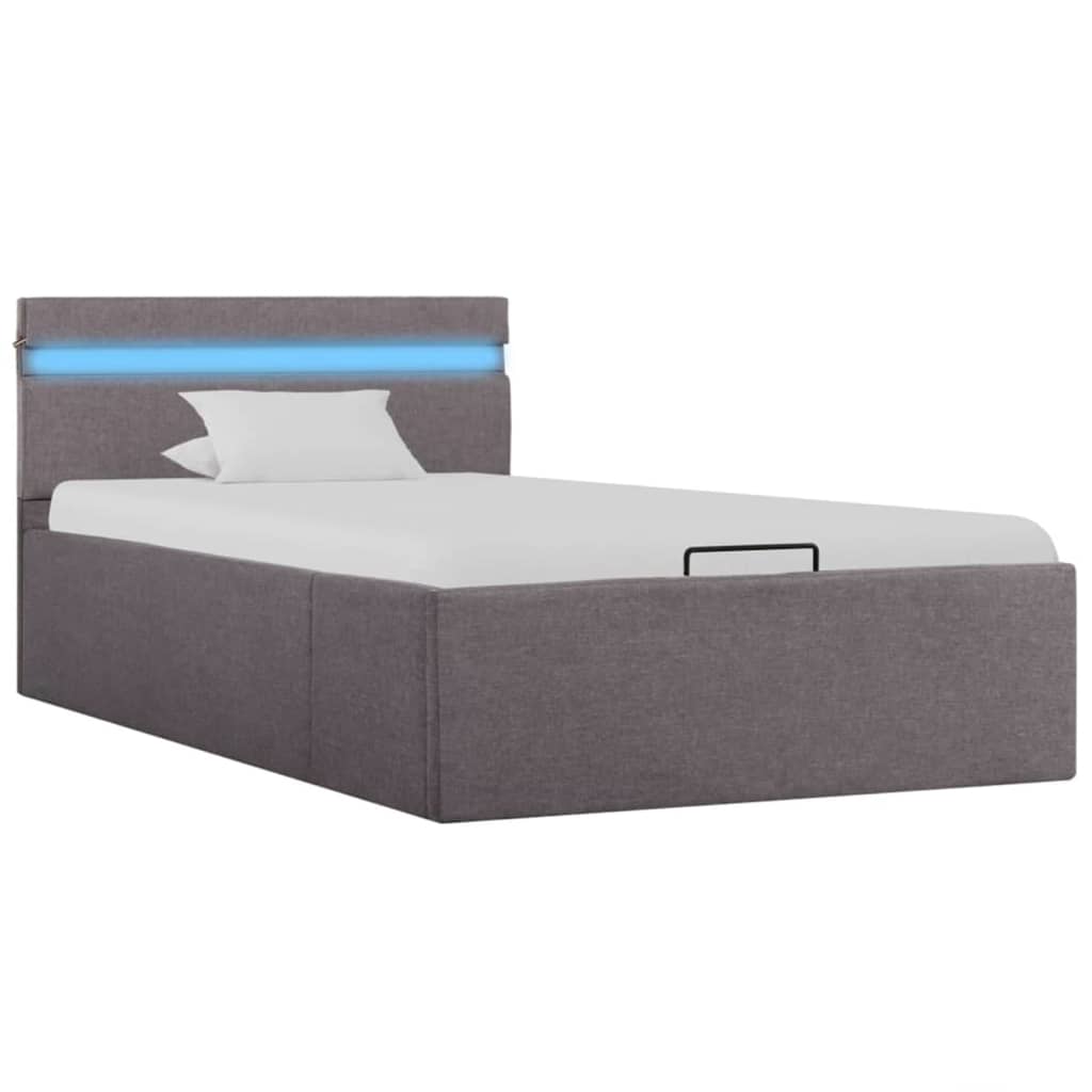 vidaXL Bett mit Bettkasten Hydraulisch mit LED Taupe Stoff 90x200 cm