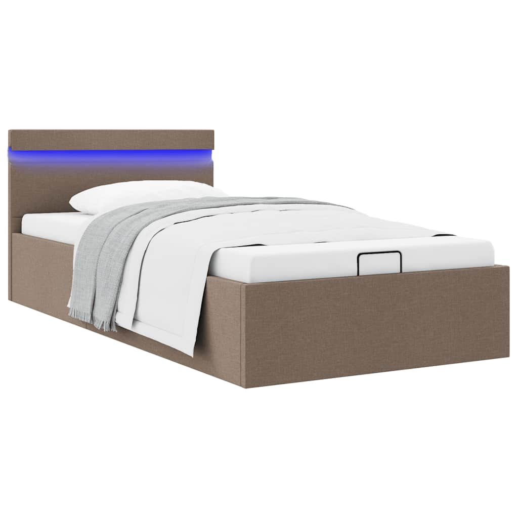 vidaXL Bett mit Bettkasten Hydraulisch mit LED Taupe Stoff 90x200 cm