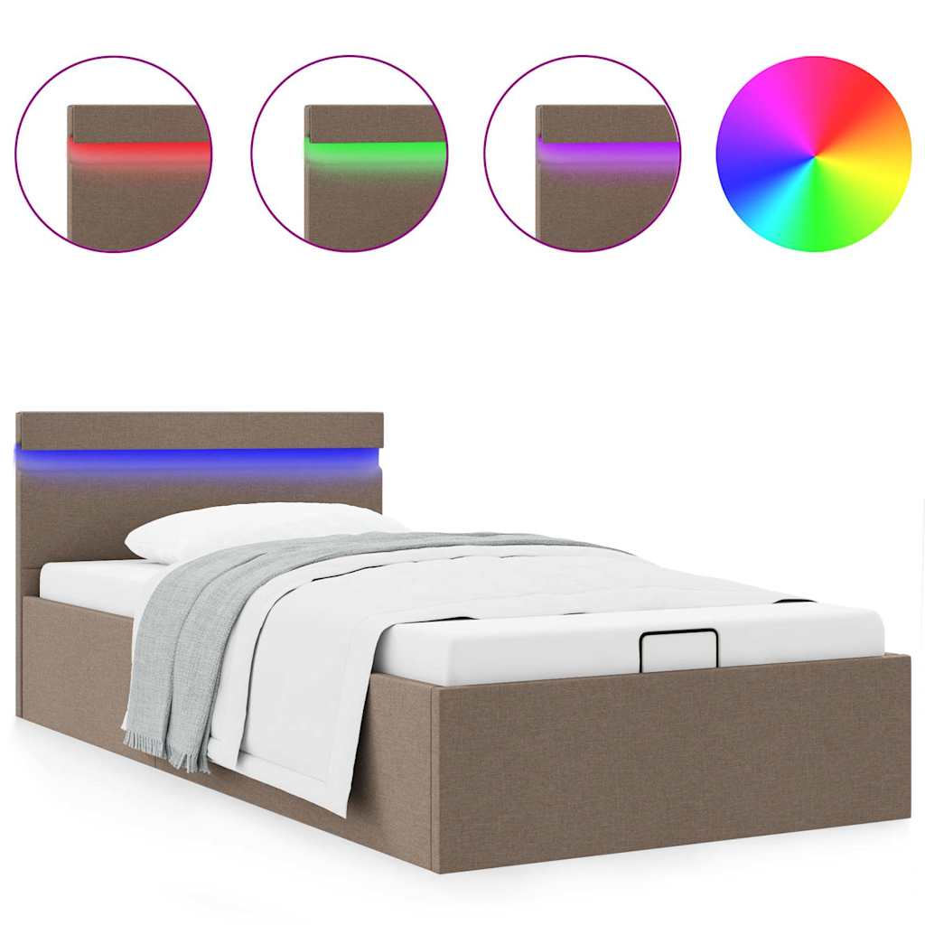 Thumbnail - vidaXL Bett mit Bettkasten Hydraulisch mit LED Taupe Stoff 100x200 cm
