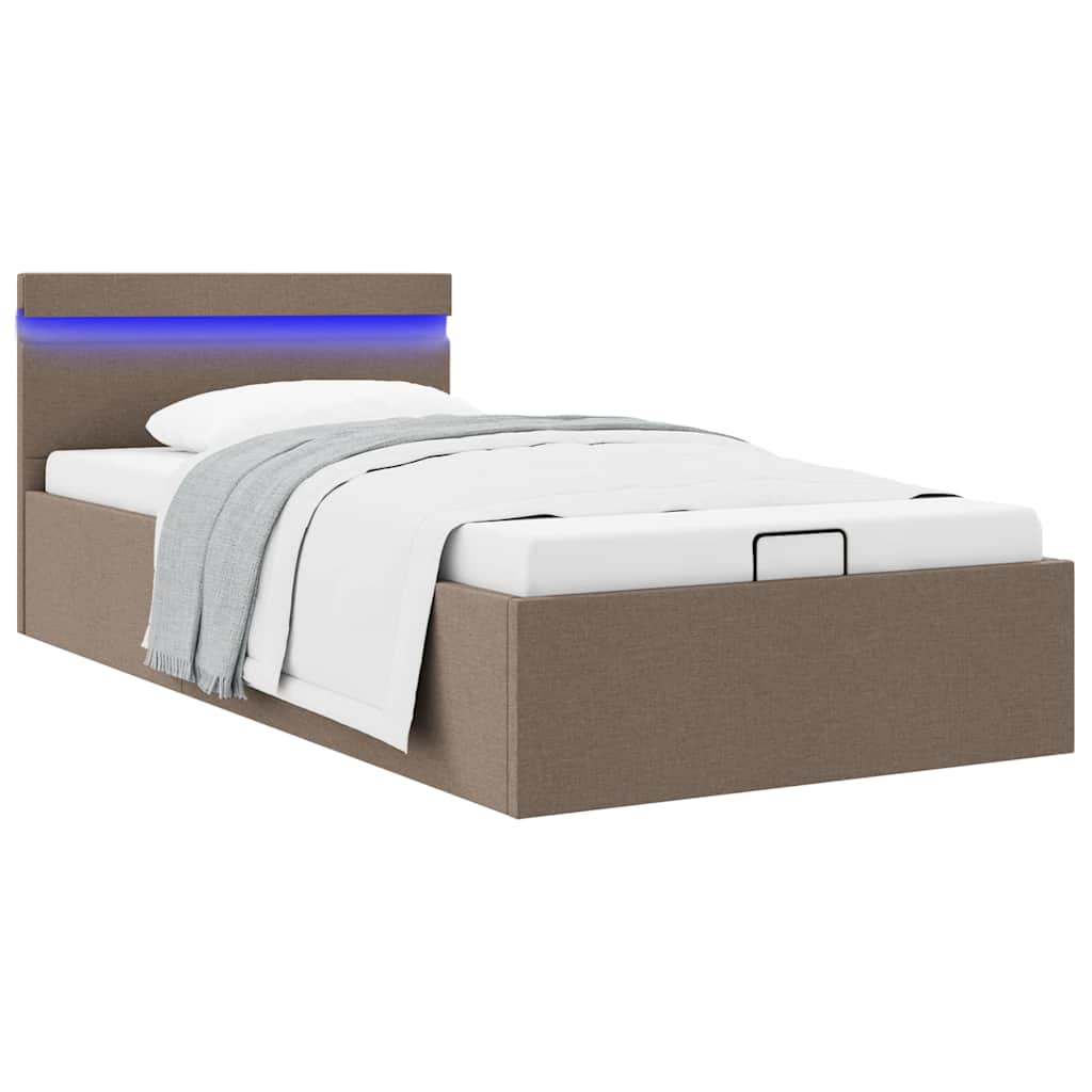 vidaXL Bett mit Bettkasten Hydraulisch mit LED Taupe Stoff 100x200 cm