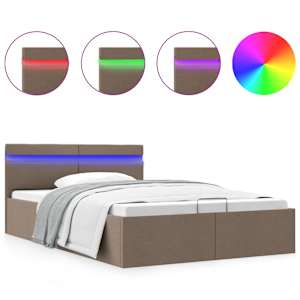 Rám postele s úložným prostorem LED taupe textil 140 x 200 cm - obrázek 2