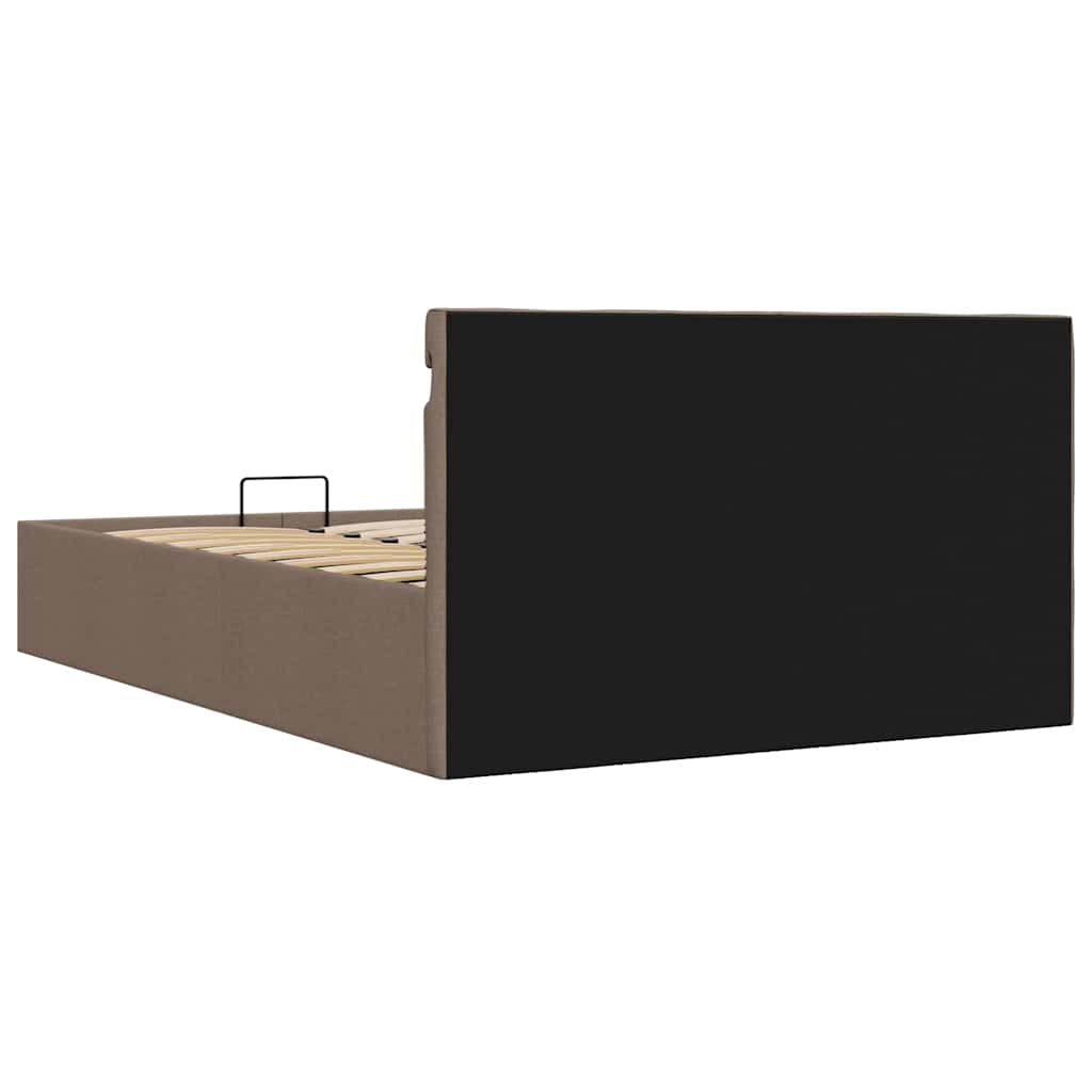 Cadre De Lit Coffre Hydraulique Avec LED - Taille 100x200 Cm, Rangement Intégré, Tissu Taupe