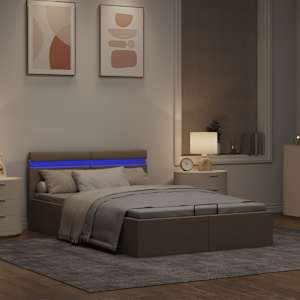 Rám postele s úložným prostorem LED taupe textil 140 x 200 cm - obrázek 5