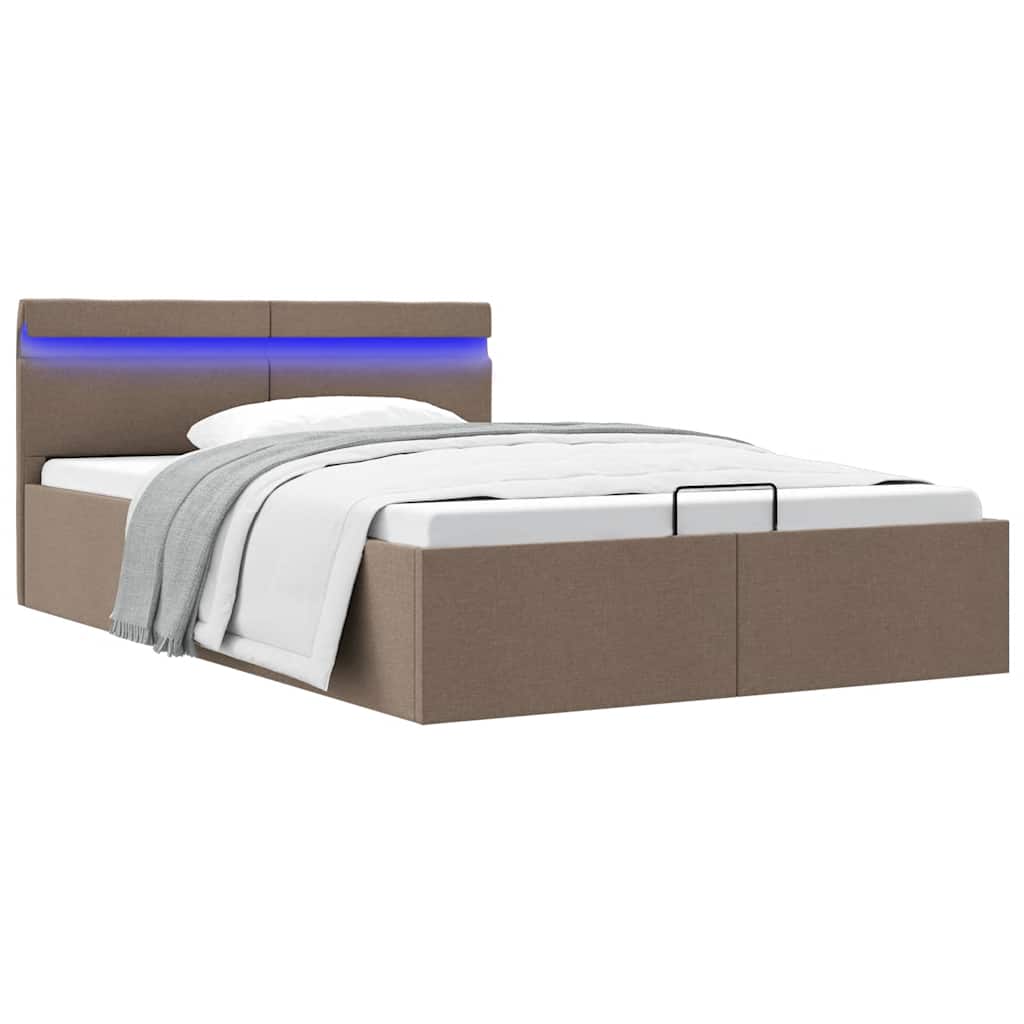 vidaXL Bett mit Bettkasten Hydraulisch mit LED Taupe Stoff 140x200 cm