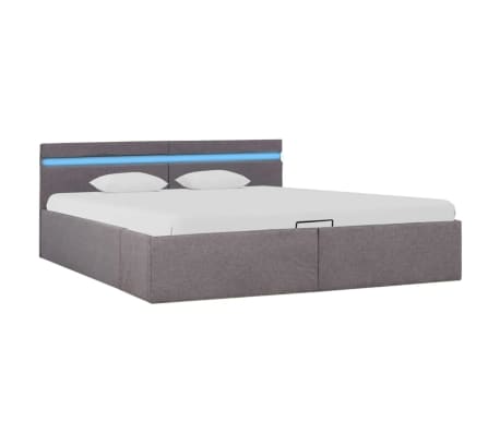 vidaXL Rama łóżka z podnośnikiem i LED, taupe, tkanina, 160 x 200 cm