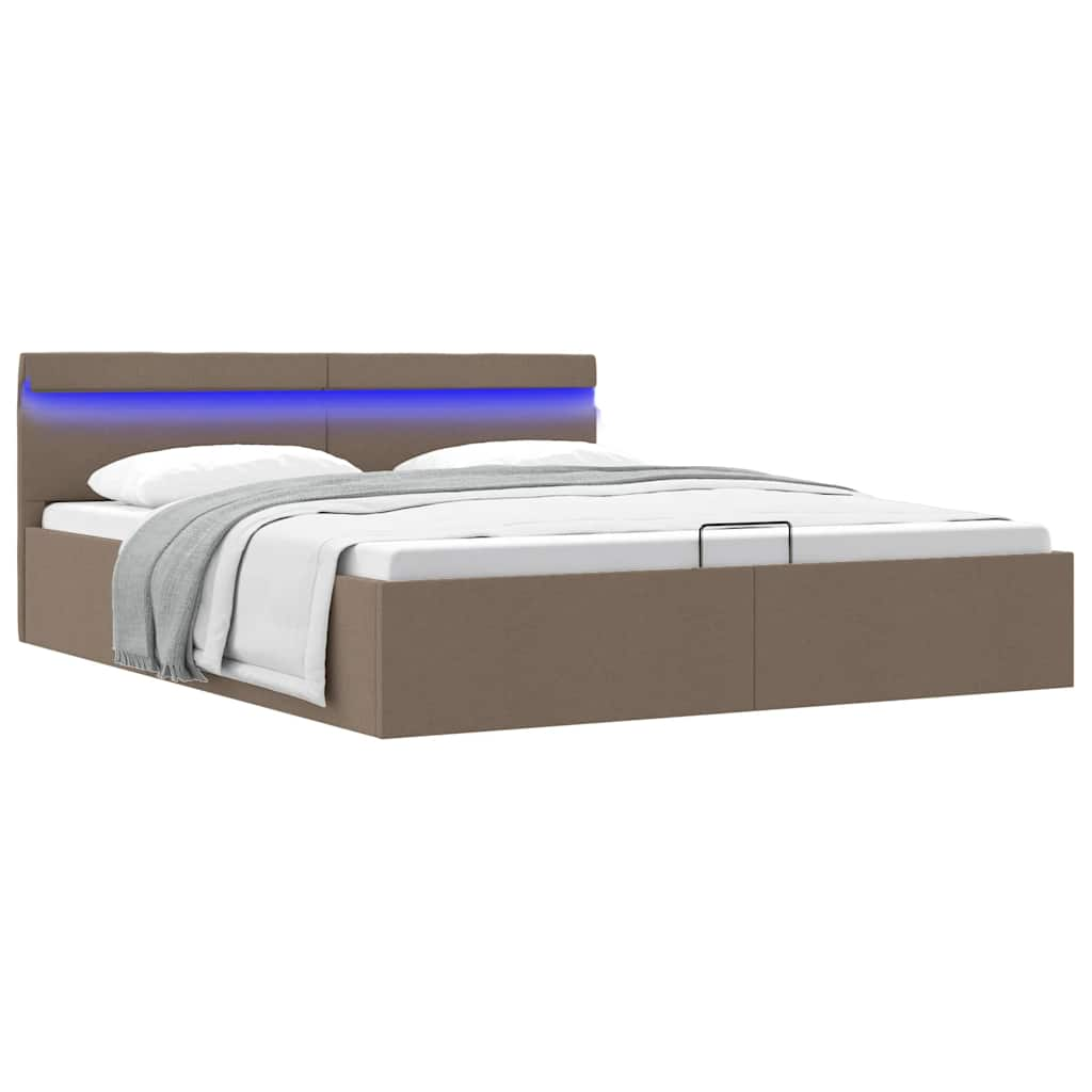 vidaXL Bett mit Bettkasten Hydraulisch mit LED Taupe Stoff 160x200 cm