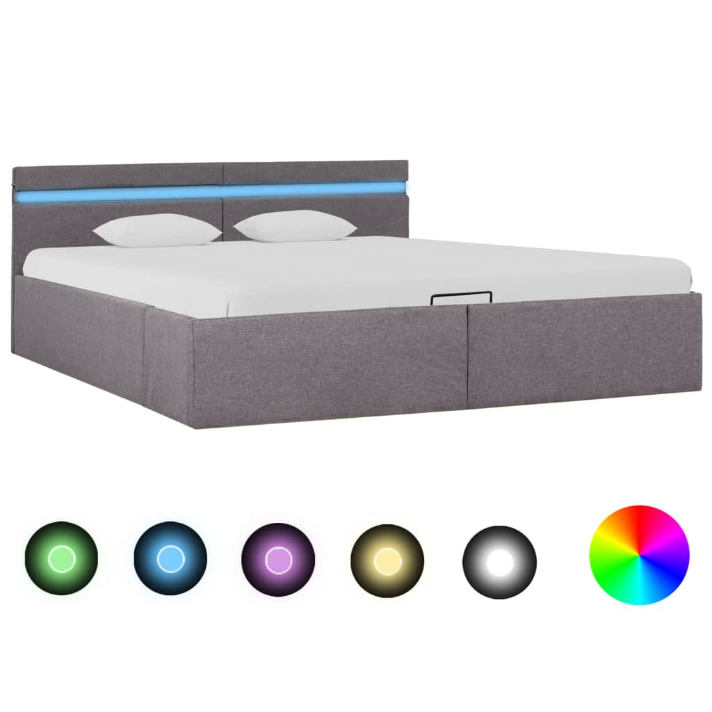 vidaXL Bett mit Bettkasten Hydraulisch mit LED Taupe Stoff 180x200 cm