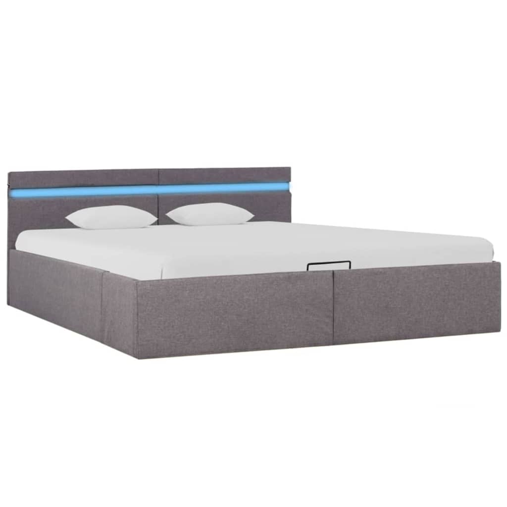 vidaXL Rama łóżka z podnośnikiem i LED, taupe, tkanina, 180 x 200 cm