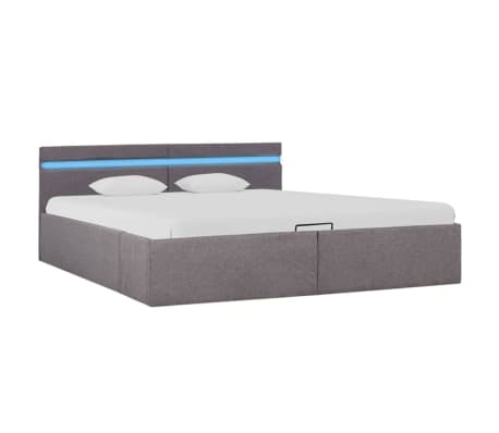 vidaXL Bett mit Bettkasten Hydraulisch mit LED Taupe Stoff 180x200 cm
