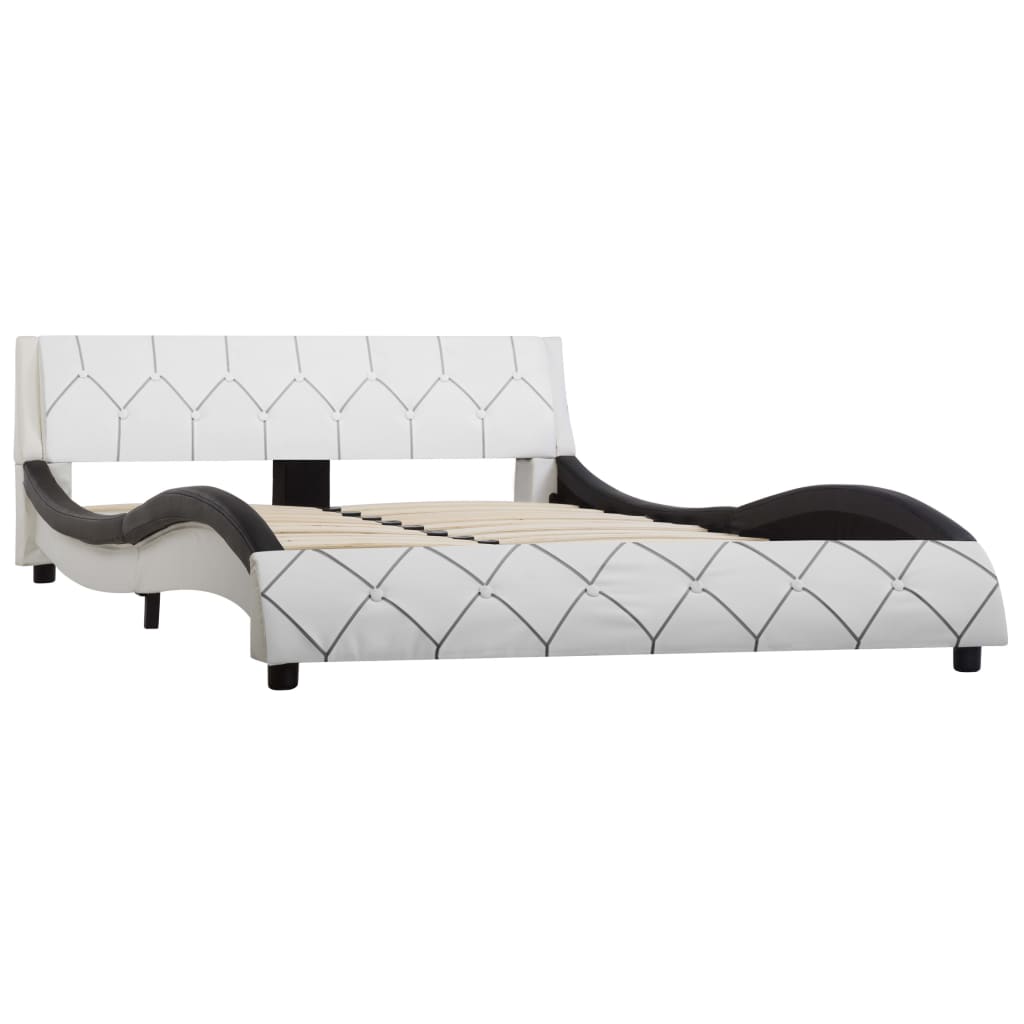 Рамка за легло, бяло и черно, изкуствена кожа, 160x200 cм