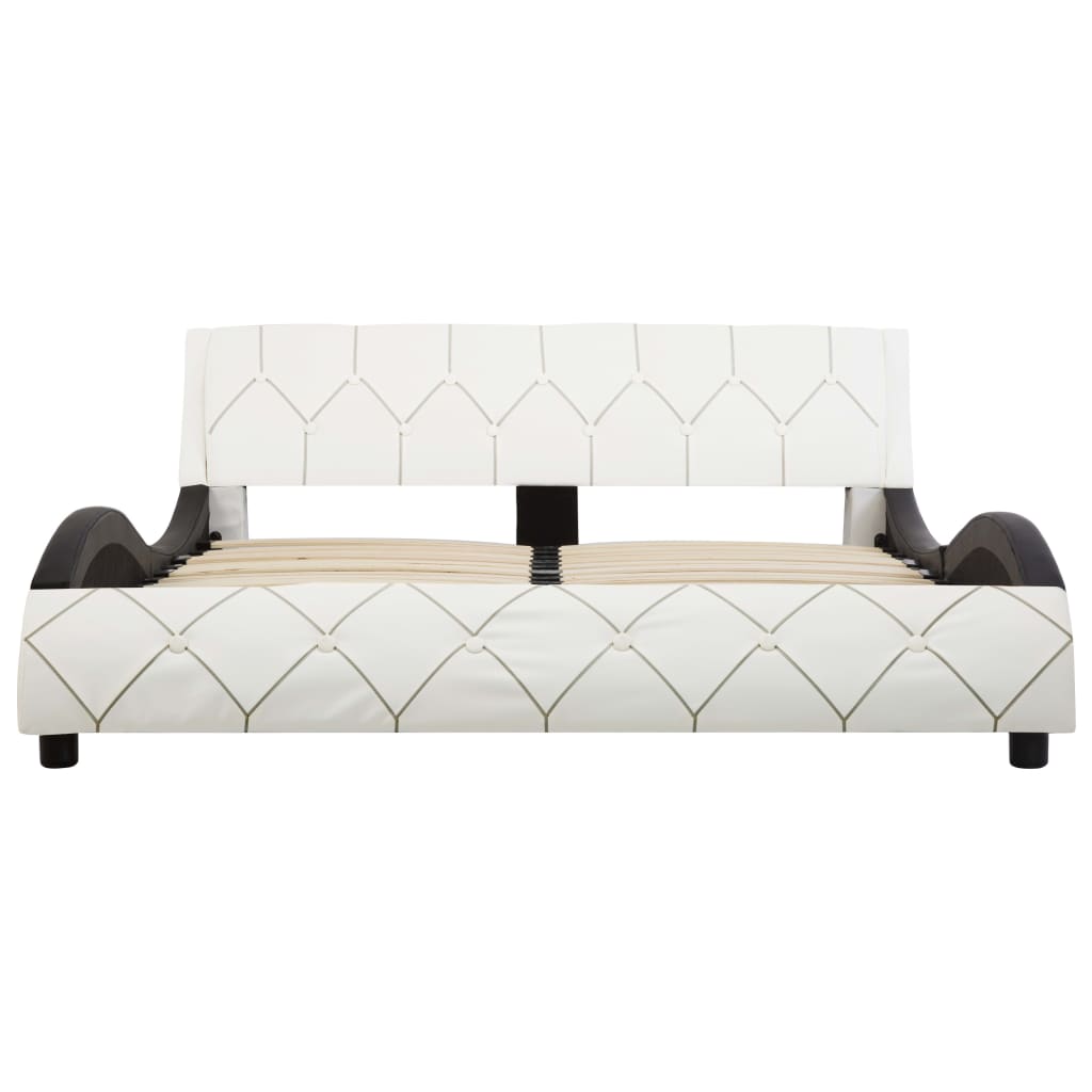 Рамка за легло, бяло и черно, изкуствена кожа, 160x200 cм