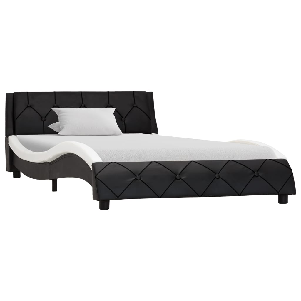 vidaXL Cadru de pat, negru și alb, 100 x 200 cm, piele ecologică vidaXL