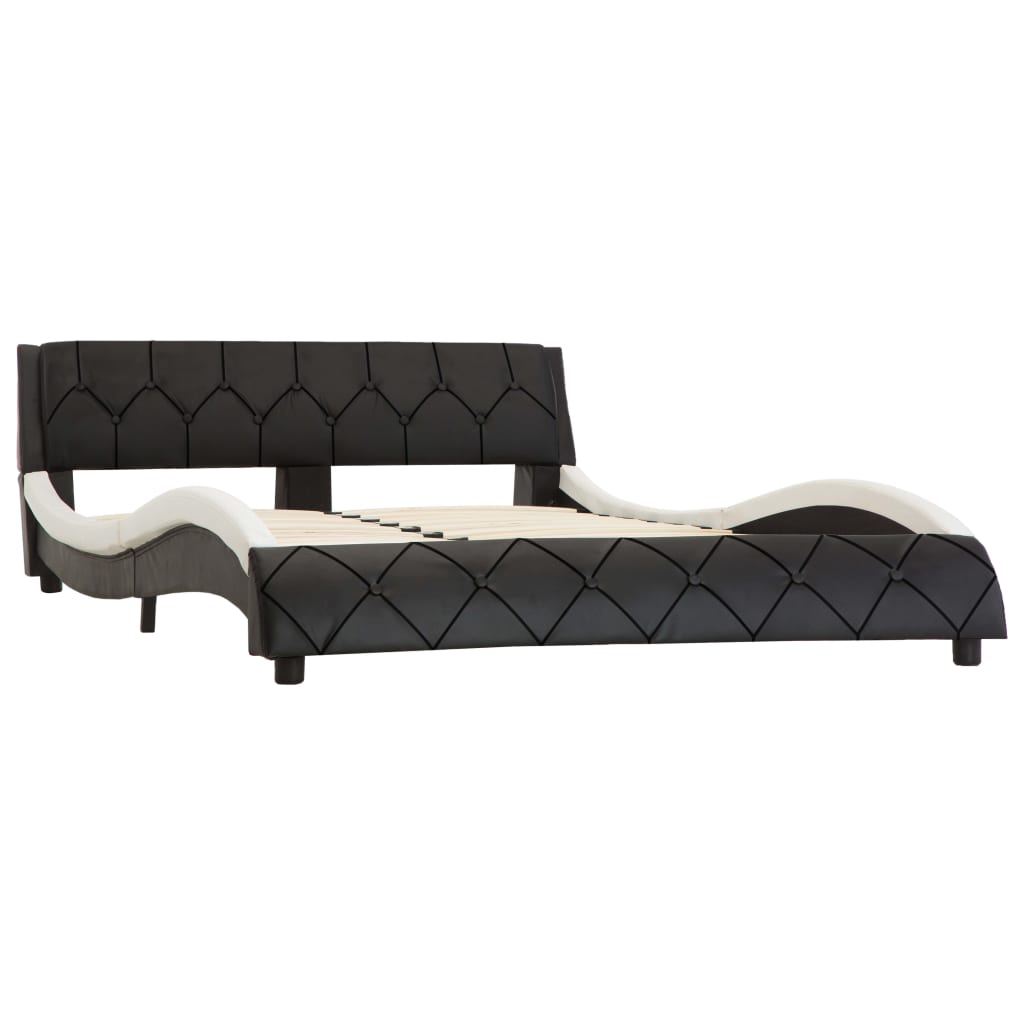 vidaXL Estructura de cama cuero sintético negro y blanco 160x200 cm