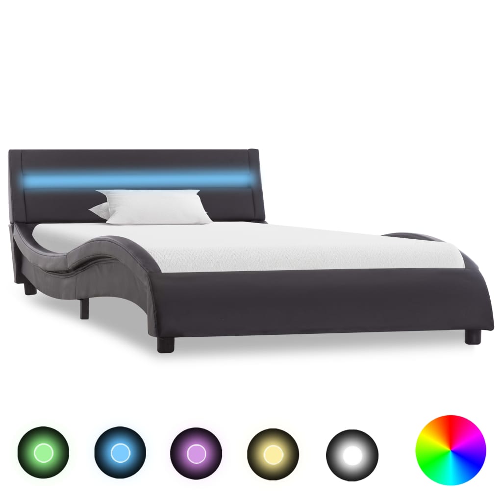 vidaXL Cadru de pat cu LED, negru, 100 x 200 cm, piele ecologică vidaXL
