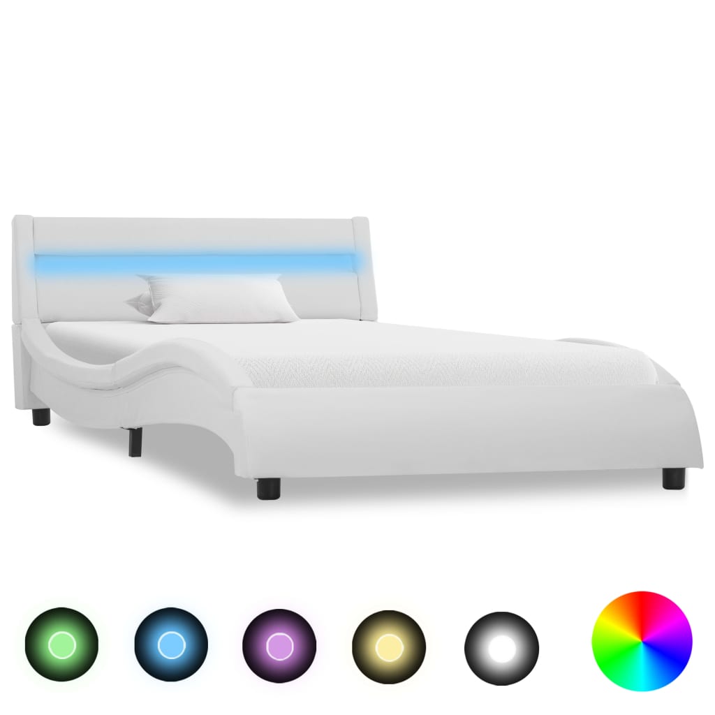 vidaXL Cadru de pat cu LED, alb, 100 x 200 cm, piele ecologică vidaXL