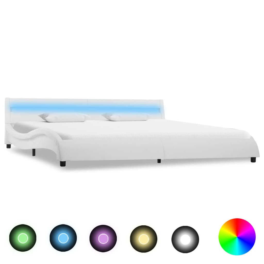vidaXL Cadru de pat cu LED, alb, 180 x 200 cm, piele ecologică vidaXL
