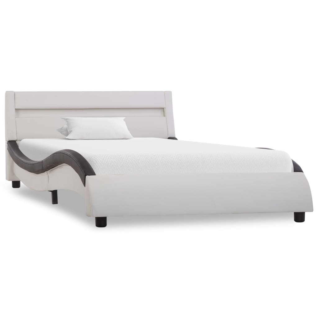 vidaXL Рамка за легло с LED, бяло и черно, изкуствена кожа, 90x200 cм