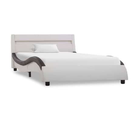 vidaXL Рамка за легло с LED, бяло и черно, изкуствена кожа, 90x200 cм