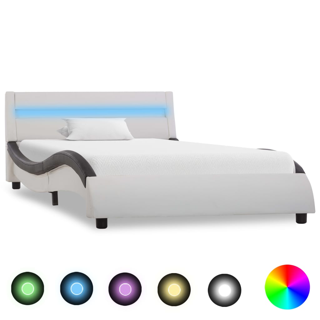 vidaXL Cadru de pat cu LED, alb și negru, 100×200 cm, piele ecologică vidaXL