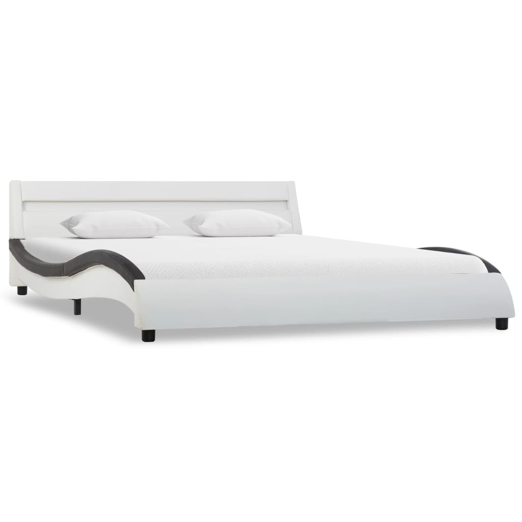 vidaXL sengestel med LED 120x200 cm kunstlæder hvid og sort